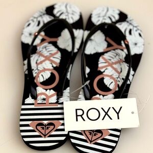 ROXY Womens Black Brand Stud Comfort Mai Tai Round Toe Slide Thong Sandals